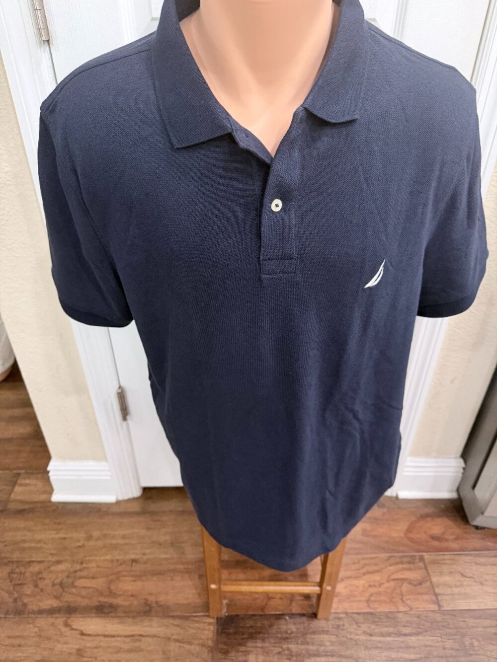 Nautica Classic Fit Polo Shirt L Navy Blue 100% Cotton Pique Sail Logo